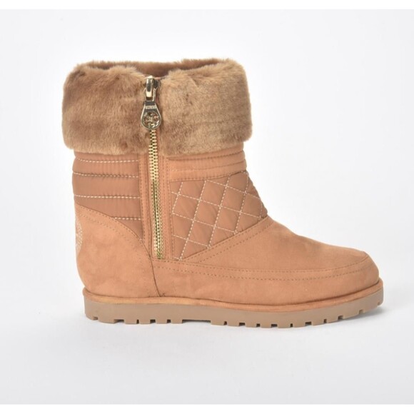 G by Guess Fridda' Brown Quilted Winter Calf High Boots Fur Trim Size 8 - Picture 1 of 7